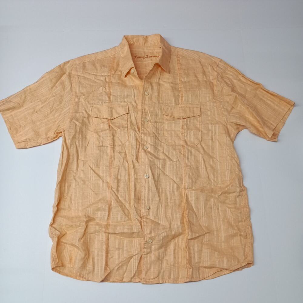 Tommy Bahama Men's Orange Linen Camp Shirt‎ Size M Medium Short Sleeve